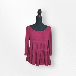 Japna Half Sleeve Flowy Peasant Embroidered Bohemian Blouse in Maroon